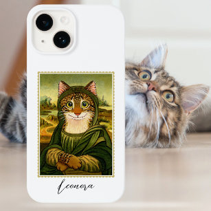 Coque Pour iPhone 14 Whimsical Mona Lisa Chat Nom personnalisé