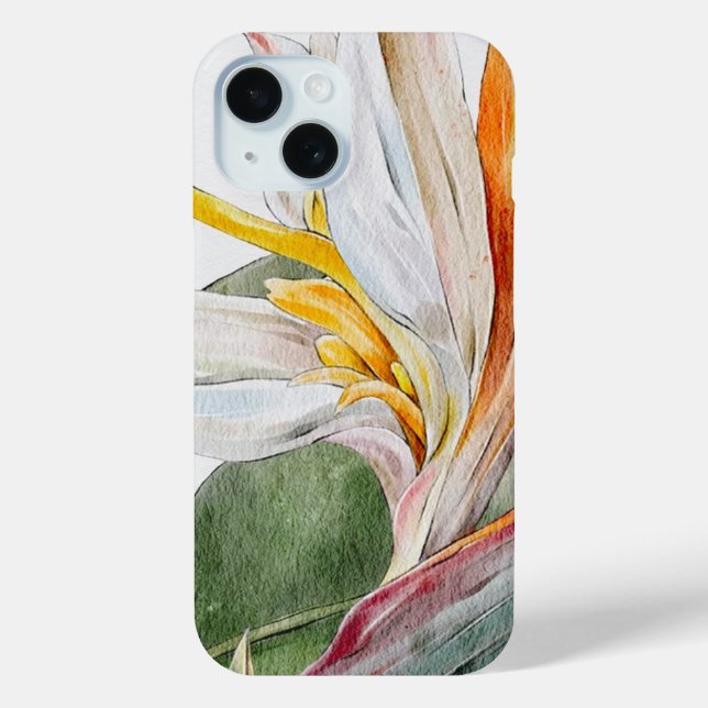 Coque pour iPhone 15 - Aquarelle Fleur Exotique (Verso)