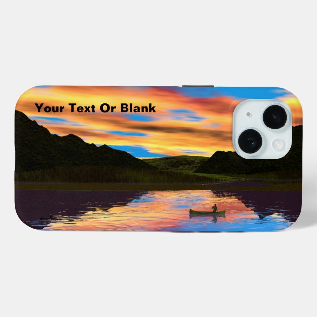 Coque Pour iPhone 15 Canot Sur Sunset Lake Coque-Mate coque iphone (Verso (horizontal))