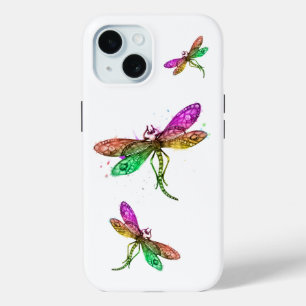 Coque Pour iPhone 15 Coque iphone de libellules arc-en-ciel