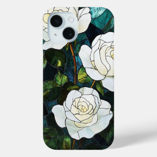 Coque Pour iPhone 15 Coque iphone en verre tendu, Roses blanches