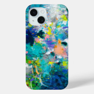 Coque Pour iPhone 15 Coque iphone Floral Abstrait bleu et Turquoise