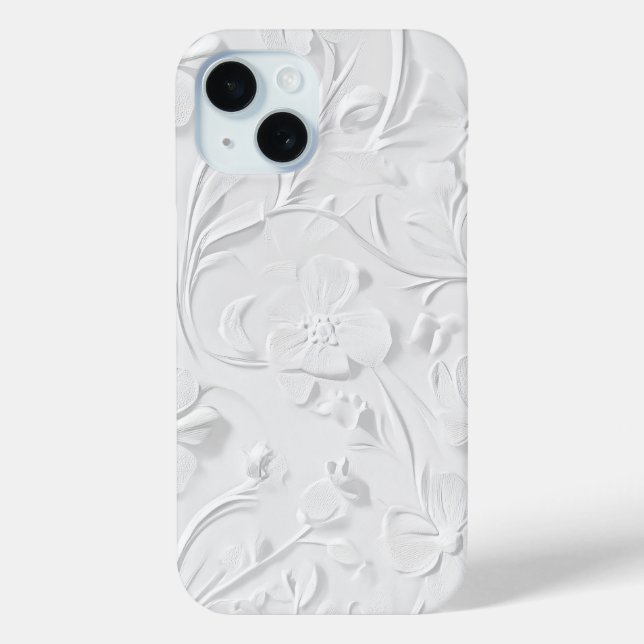 Coque Pour iPhone 15 Coque iphone floral blanc pur (Verso)