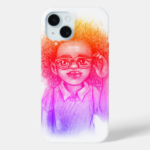 Coque Pour iPhone 15 Fille avec lunettes, coque iphone