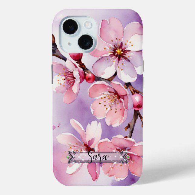 Coque Pour iPhone 15 Fleurs de cerisier rose Lavender iPhone / coque ip (Verso)