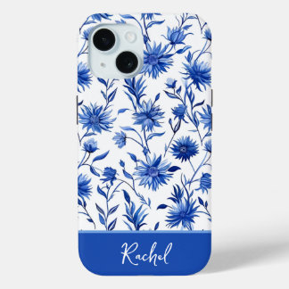 Coque Pour iPhone 15 Floral bleu coque iphone personnalisé