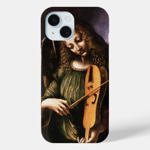 Coque Pour iPhone 15 L'ange de Léonard de Vinci en vert avec une Vielle