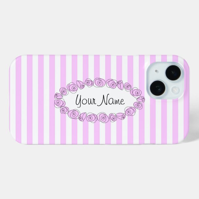 Coque Pour iPhone 15 Nom Lilac rose coque iphone rayé horizontal (Verso (horizontal))