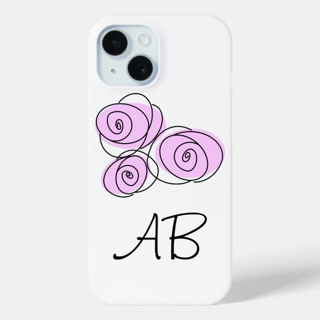 Coque Pour iPhone 15 Rose Bouquet Lilac Monogramme coque iphone (Verso)