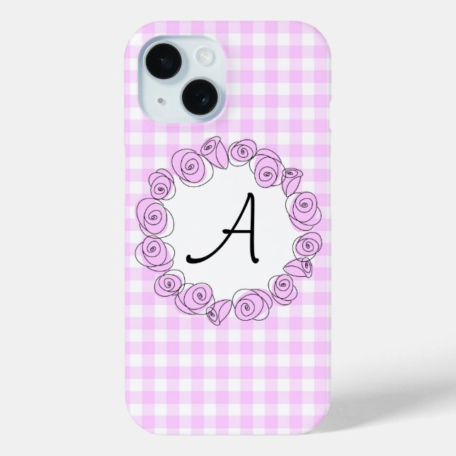Coque Pour iPhone 15 Rose Lilac Check Monogram coque iphone (Verso)