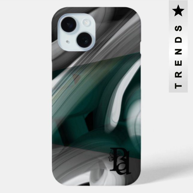 Coque Pour iPhone 15 Tendance coque iphone Art Abstrait Noir Blanc Vert (Créateur téléchargé)