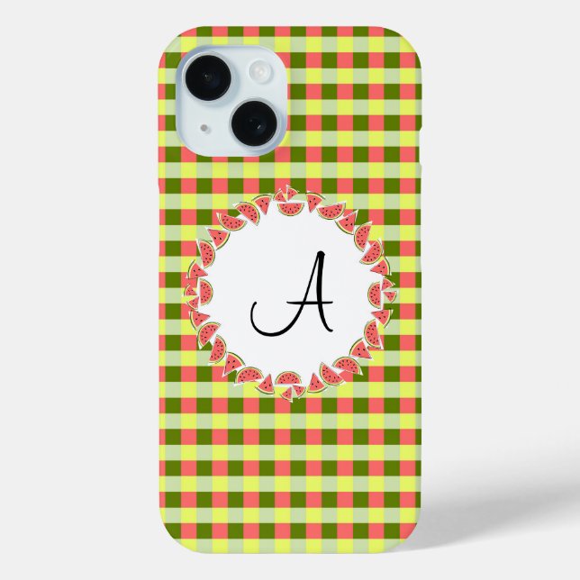 Coque Pour iPhone 15 Watermelon Check 'Monogram' coque iphone (Verso)