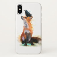 Coque pour smartphone, renard et corbeau.