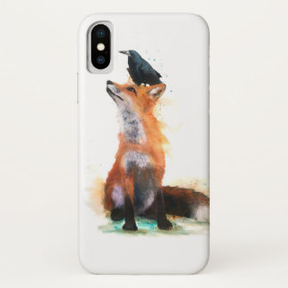 Coque pour smartphone, renard et corbeau.