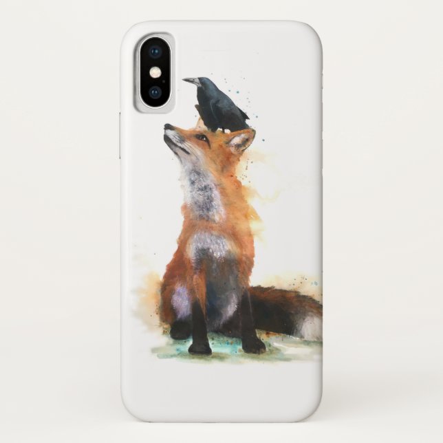 Coque pour smartphone, renard et corbeau. (Dos)