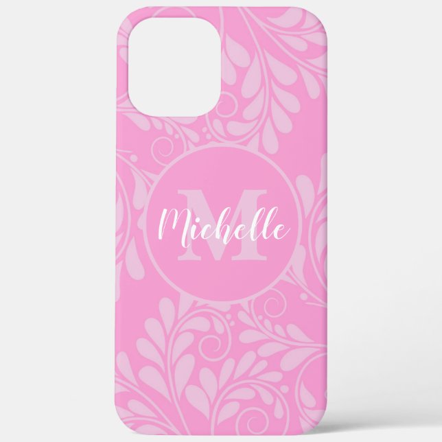 Coque rose fleuri avec initiale & nom (Verso)