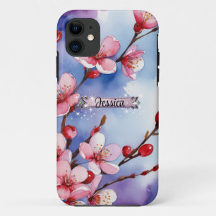Coque rose vif de fleurs de cerisier pour iPhone /
