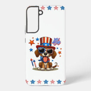 Coque Samsung Galaxy 4 juillet chien/chiot mignon, patriotique