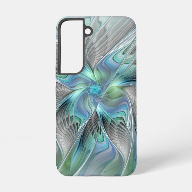 Coque Samsung Galaxy Abstrait Bleu Vert Papillon Imaginaire Fractal Art (Verso)