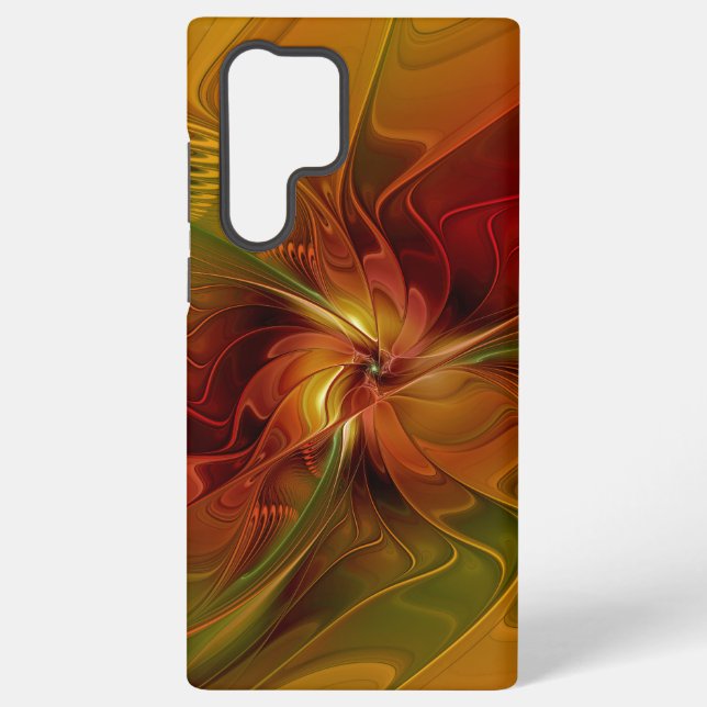 Coque Samsung Galaxy Abstrait Rouge Orange Brown Vert Fractal Art Flowe (Verso)