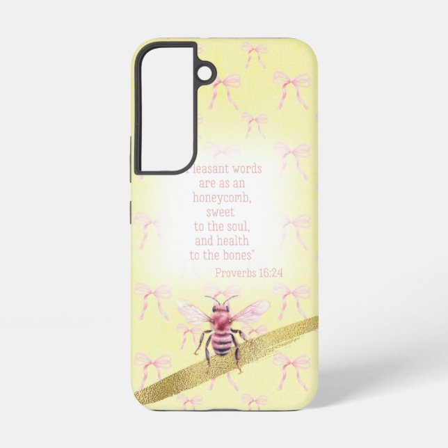 Coque Samsung Galaxy .Adorable Light Yellow Pink Bow Scripture Pink Bee (Verso)