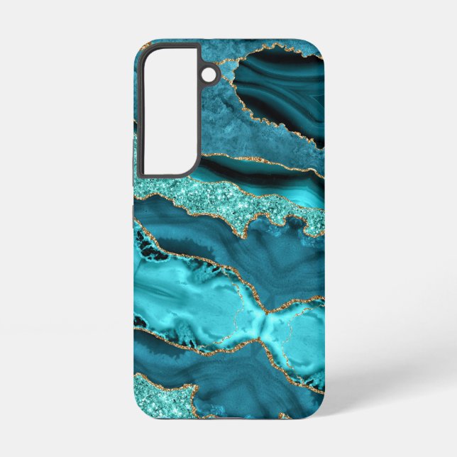 Coque Samsung Galaxy Agate Turquoise Blue Gold Parties scintillant Marb (Verso)