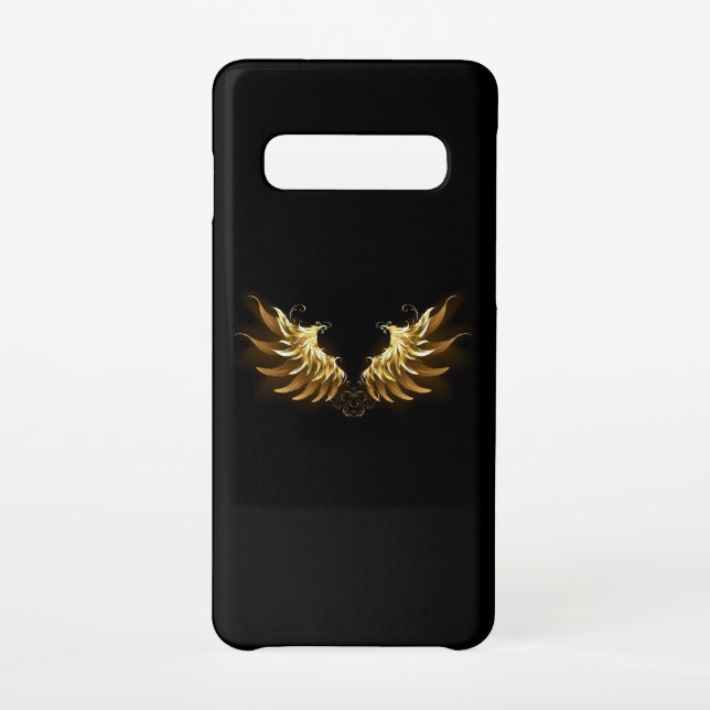 Coque Samsung Galaxy Ailes d'Ange d'or sur arrière - plan noir (Dos)