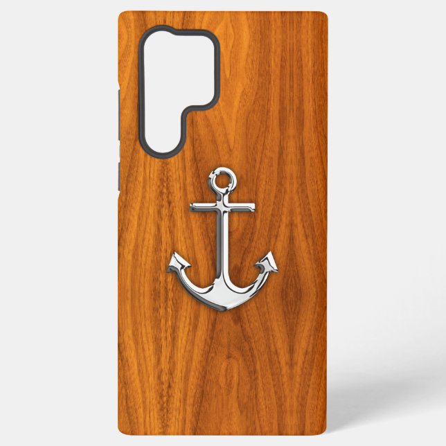 Coque Samsung Galaxy Ancre Chrome nautique sur bois de teck (Verso)