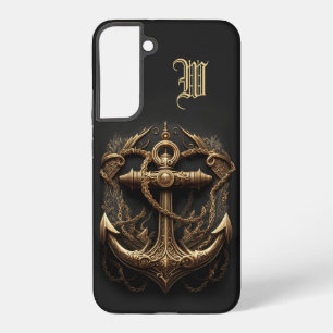 Coque Samsung Galaxy Ancre de marine dorée monogramme