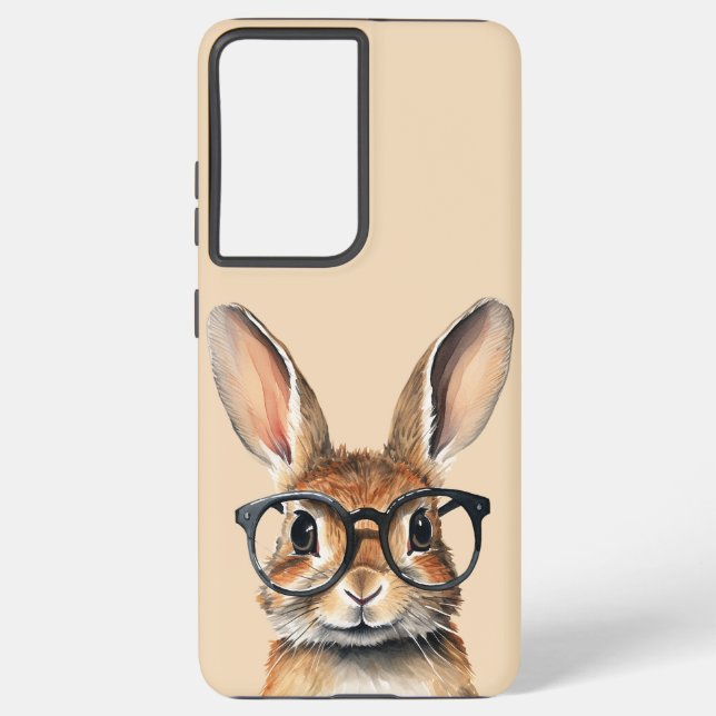 Coque Samsung Galaxy Aquarelle Portrait Joli Lapin Avec Verres (Verso)