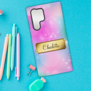 Coque Samsung Galaxy Arc-en-ciel Bleu et Rose Bokeh