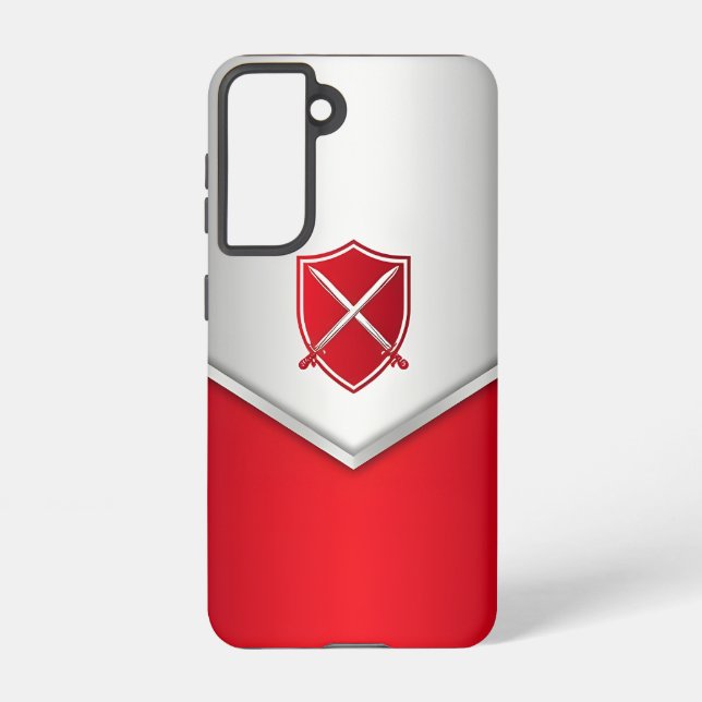 Coque Samsung Galaxy Argent et Bouclier rouge avec épées croisées (Verso)