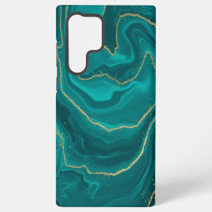 Coque Samsung Galaxy Arrière - plan en marbre liquide turquoise avec or