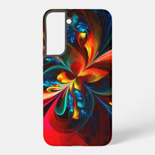 Coque Samsung Galaxy Art abstrait floral moderne motif orange bleu #14