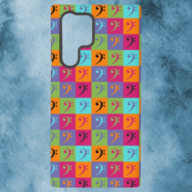 Coque Samsung Galaxy Bass Clef Motif musical (A phone case with a bass clef pattern in orange, blue, pink, green and purple.)