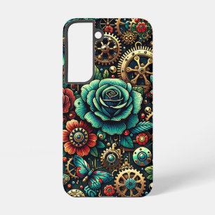 Coque Samsung Galaxy Belles engrenages et roses sur le thème Steampunk