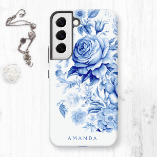 Coque Samsung Galaxy Belles roses personnalisées bleues et blanches
