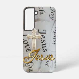 Coque Samsung Galaxy Bible monochrome motivationnel beige croix Jésus