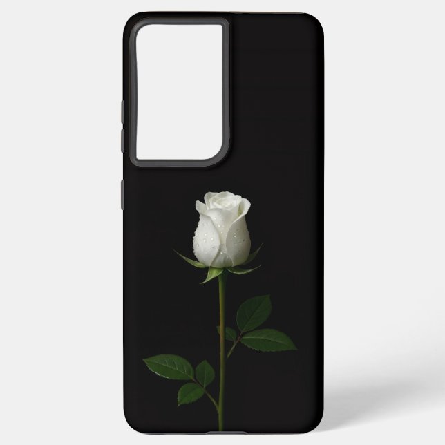 Coque Samsung Galaxy Black 4 Luxe Galaxy S21 Plus, Pure White Rose (Verso)