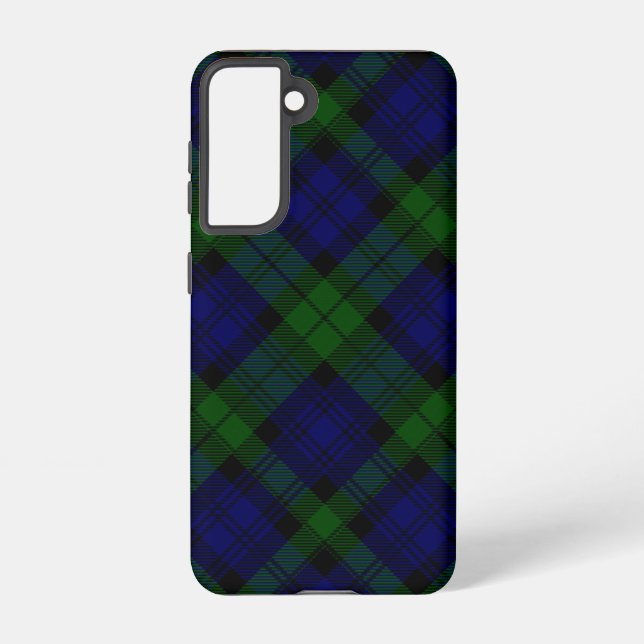 Coque Samsung Galaxy Black Watch Tartan bleu vert Plaid (Verso)