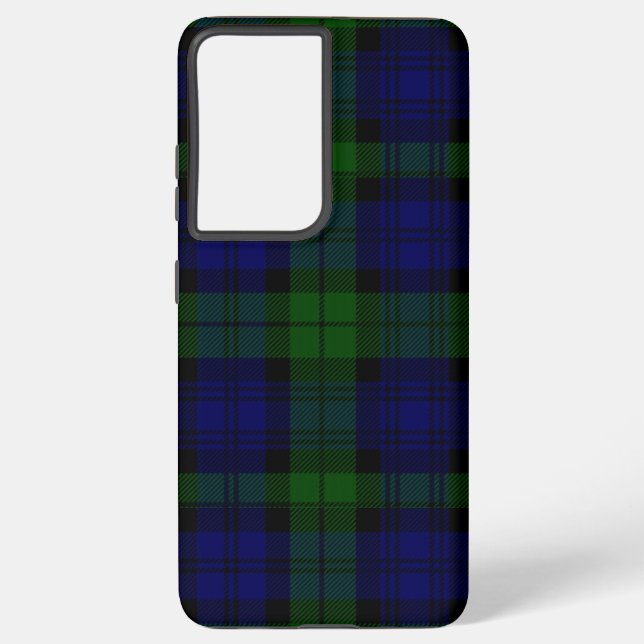 Coque Samsung Galaxy Black Watch Tartan bleu vert Plaid (Verso)