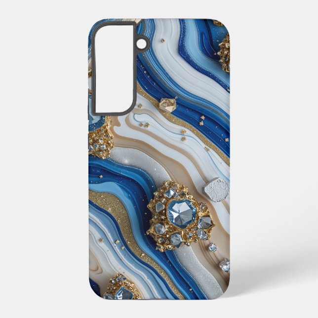 Coque Samsung Galaxy Blue Geode Gemstone with Gold Crystals – Luxury (Verso)