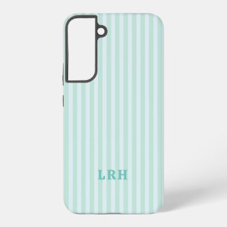 Coque Samsung Galaxy Blue Mint Rayure Vintage Initiales Monogramme