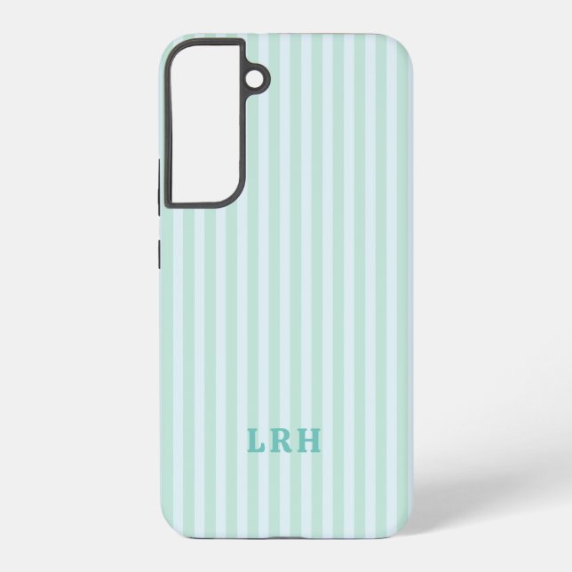 Coque Samsung Galaxy Blue Mint  Stripe Vintage Tiny Initials Monogram (Verso)
