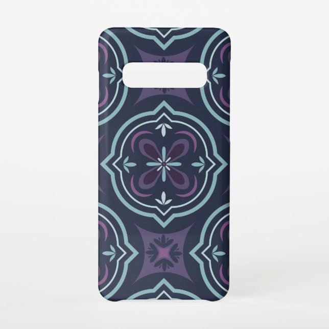 Coque Samsung Galaxy blueish floral tiling pattern (Dos)