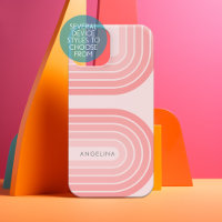 Blush Pink Mod Retro Stried Motif Nom personnalisé