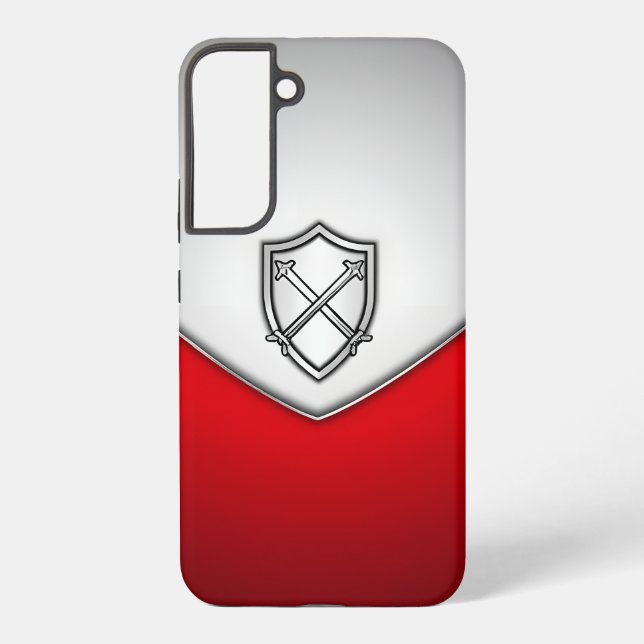 Coque Samsung Galaxy Bouclier avec épées croisées Argent et Rouge (Verso)