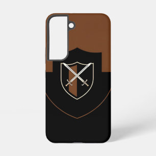 Coque Samsung Galaxy Bouclier avec épées croisées sur Brown