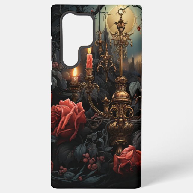 Coque Samsung Galaxy CANDLEABRA GOTHIQUE éffrayant À ROSES ROUGES (Verso)