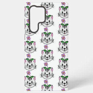 Coque Samsung Galaxy Chat de dessin animé mignon avec une fleur sur la